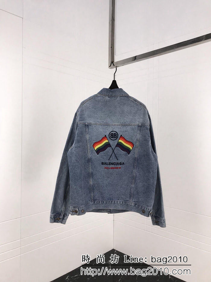 BALENCIAGA巴黎世家 18FW新款 後背彩虹旗子 藍色牛仔外套 男女同款 ydi1612